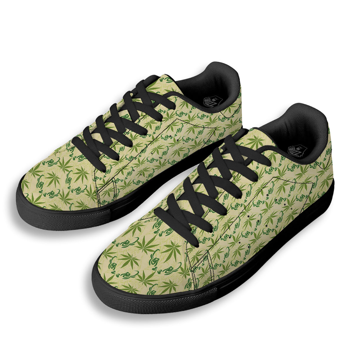 Weed Zigzag Print Pattern Black Low Top Sneakers-grizzshop