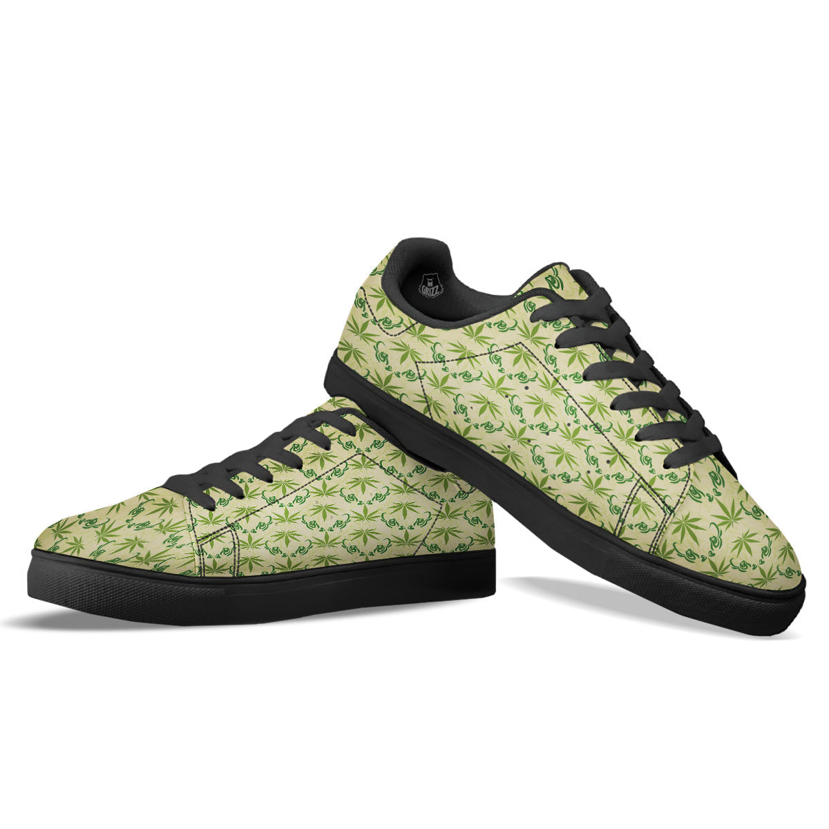 Weed Zigzag Print Pattern Black Low Top Sneakers-grizzshop