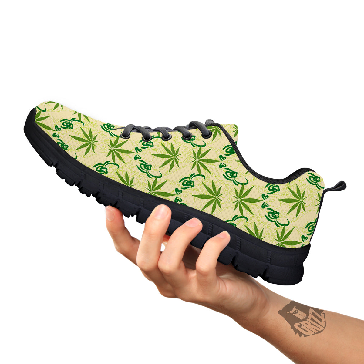 Weed Zigzag Print Pattern Black Sneaker-grizzshop