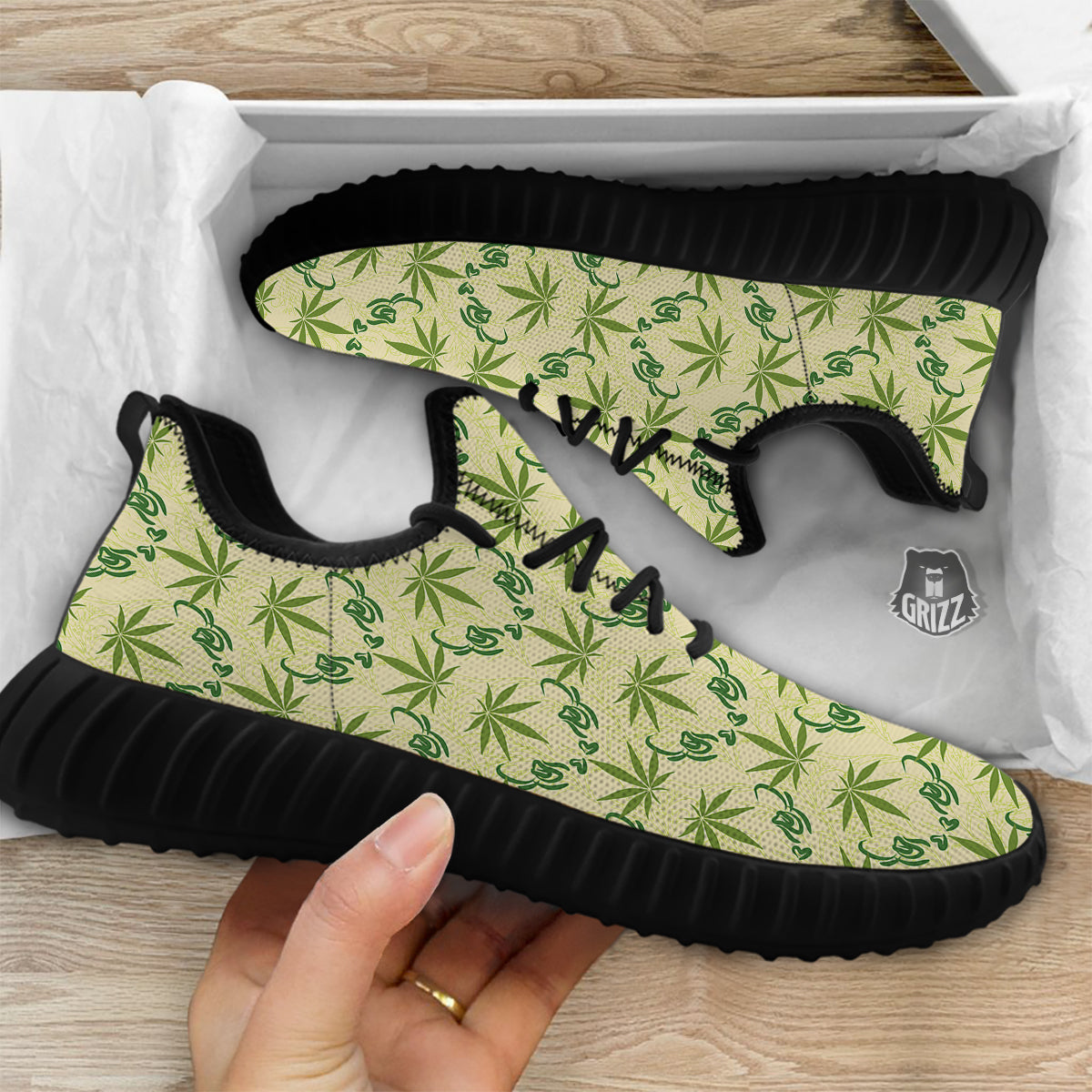 Weed Zigzag Print Pattern Black Walking Shoes-grizzshop