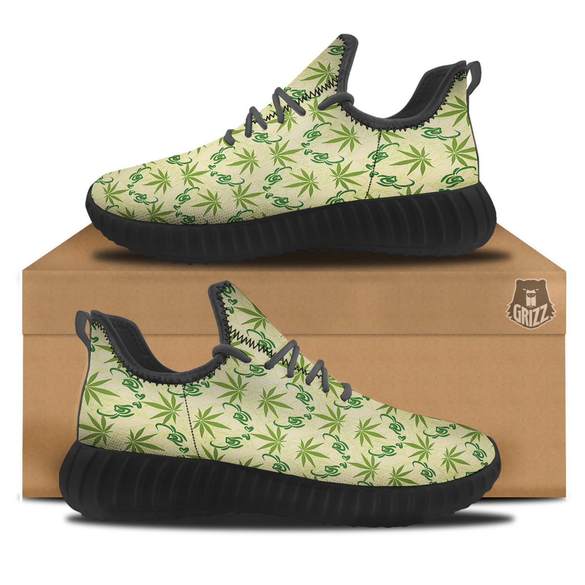 Weed Zigzag Print Pattern Black Walking Shoes-grizzshop
