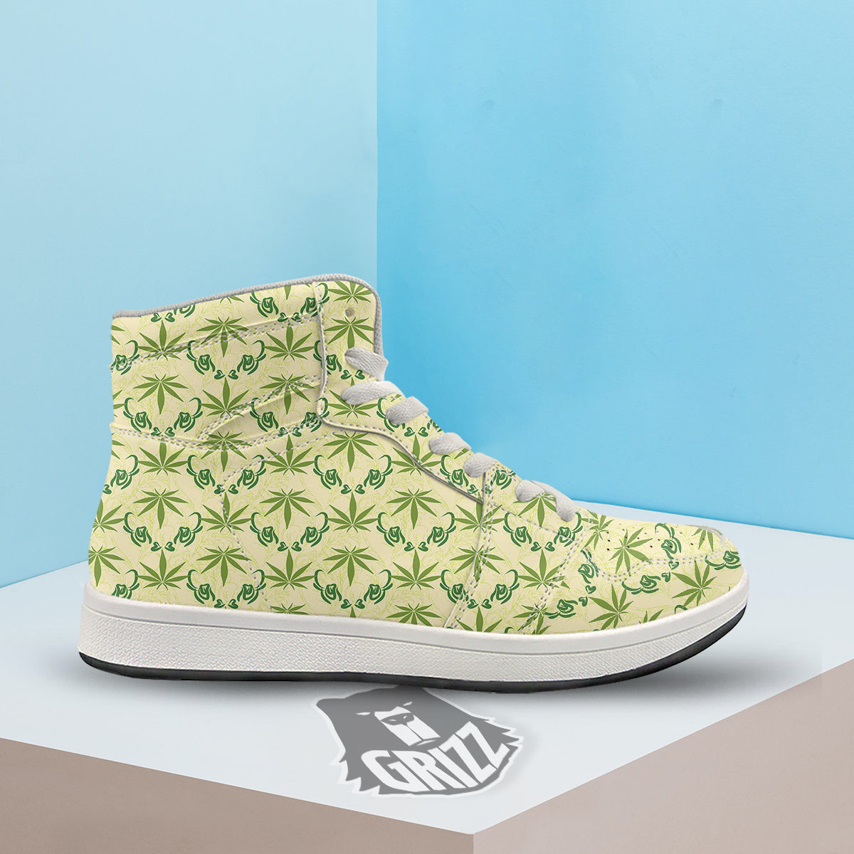 Weed Zigzag Print Pattern High Top Sneakers-grizzshop