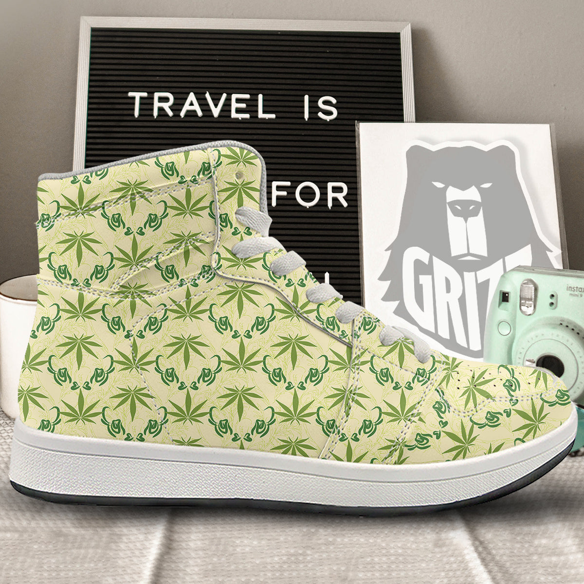 Weed Zigzag Print Pattern High Top Sneakers-grizzshop