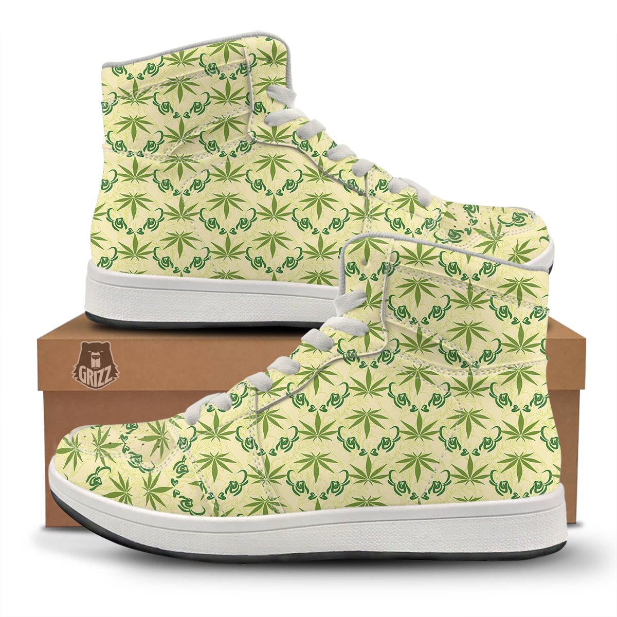 Weed Zigzag Print Pattern High Top Sneakers-grizzshop