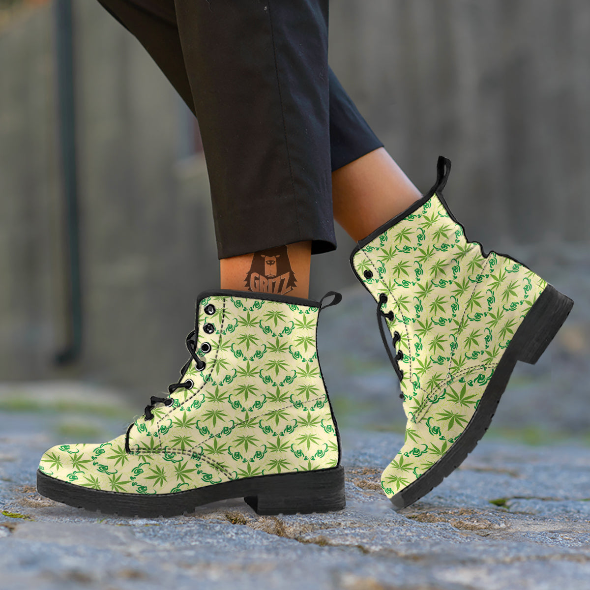 Weed Zigzag Print Pattern Leather Boots-grizzshop