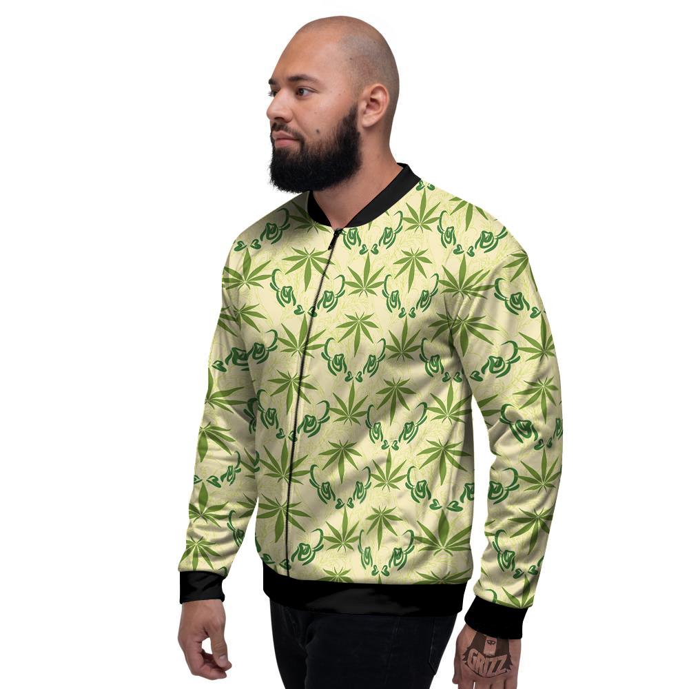 Weed Zigzag Print Pattern Men's Bomber Jacket-grizzshop