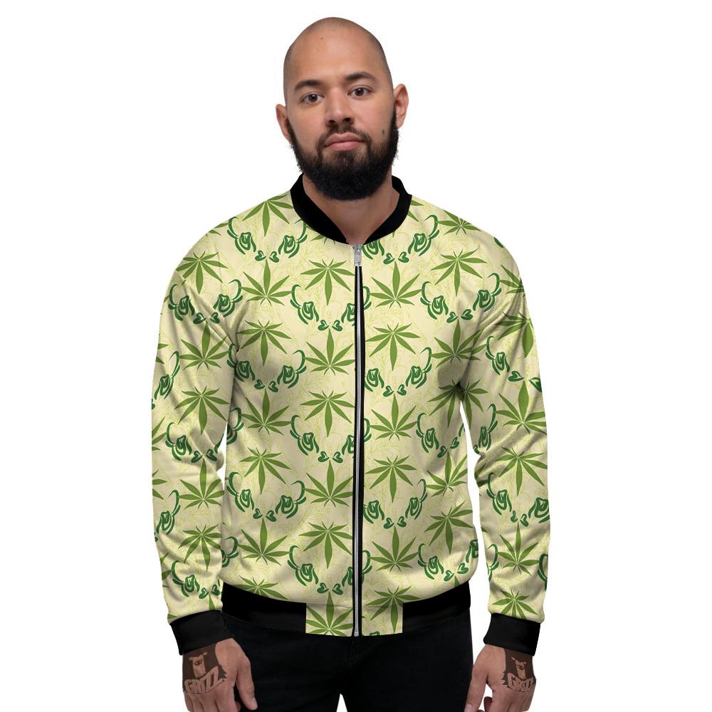 Weed Zigzag Print Pattern Men's Bomber Jacket-grizzshop