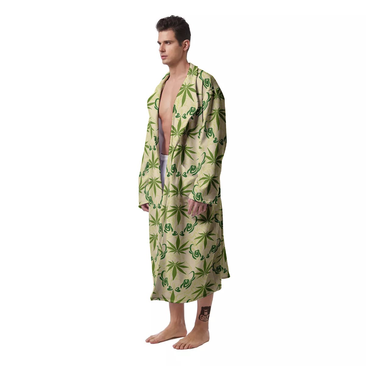 Weed Zigzag Print Pattern Men's Robe-grizzshop