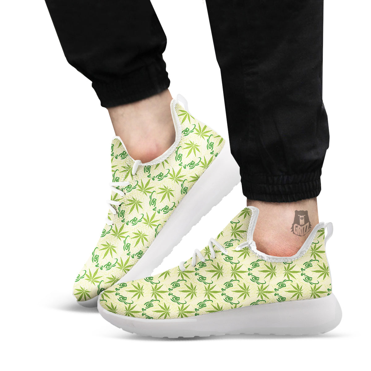 Weed Zigzag Print Pattern White Athletic Shoes-grizzshop