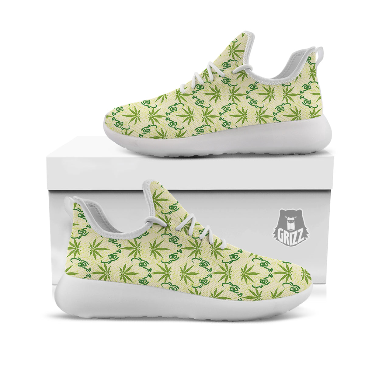 Weed Zigzag Print Pattern White Athletic Shoes-grizzshop