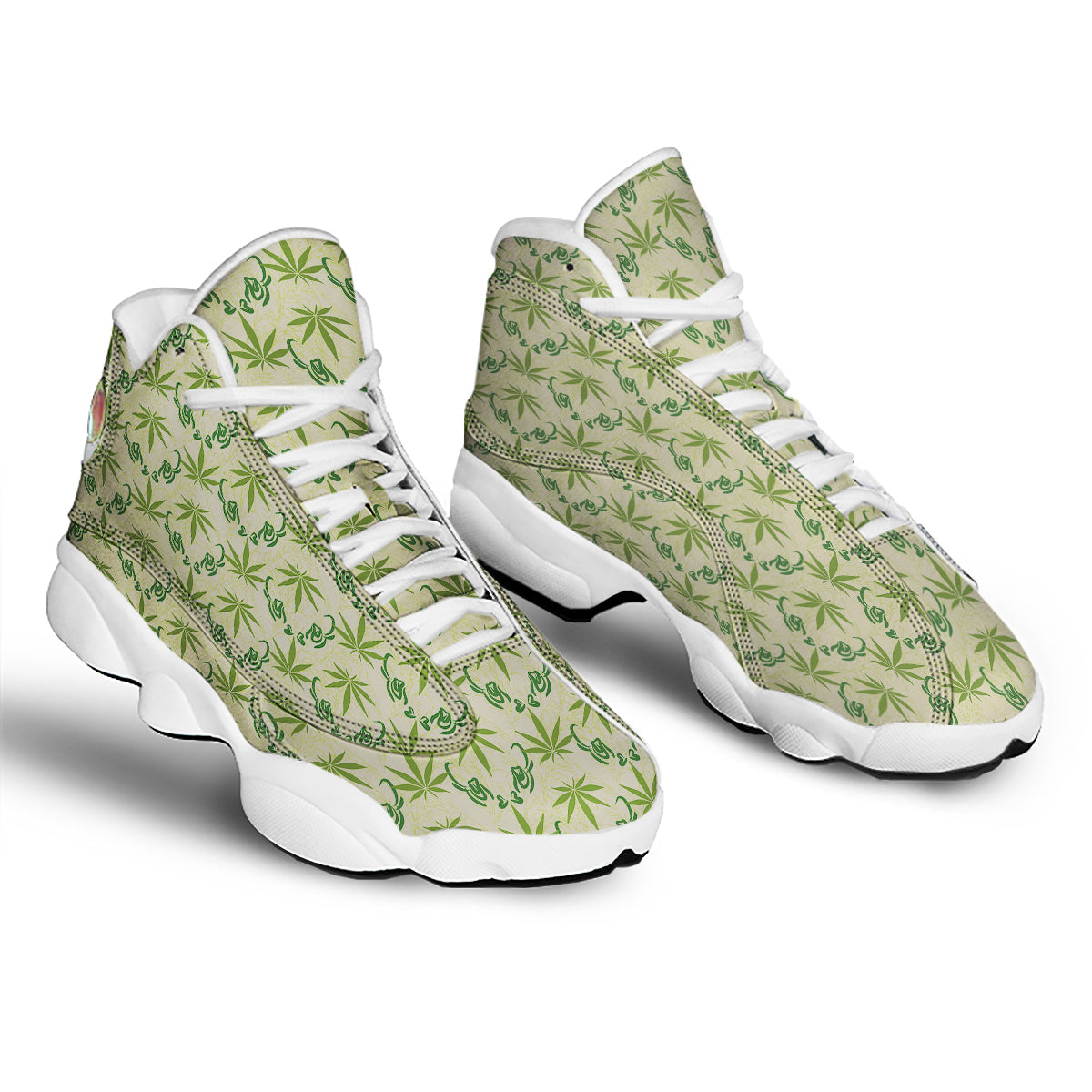 Weed Zigzag Print Pattern White Basketball Shoes-grizzshop