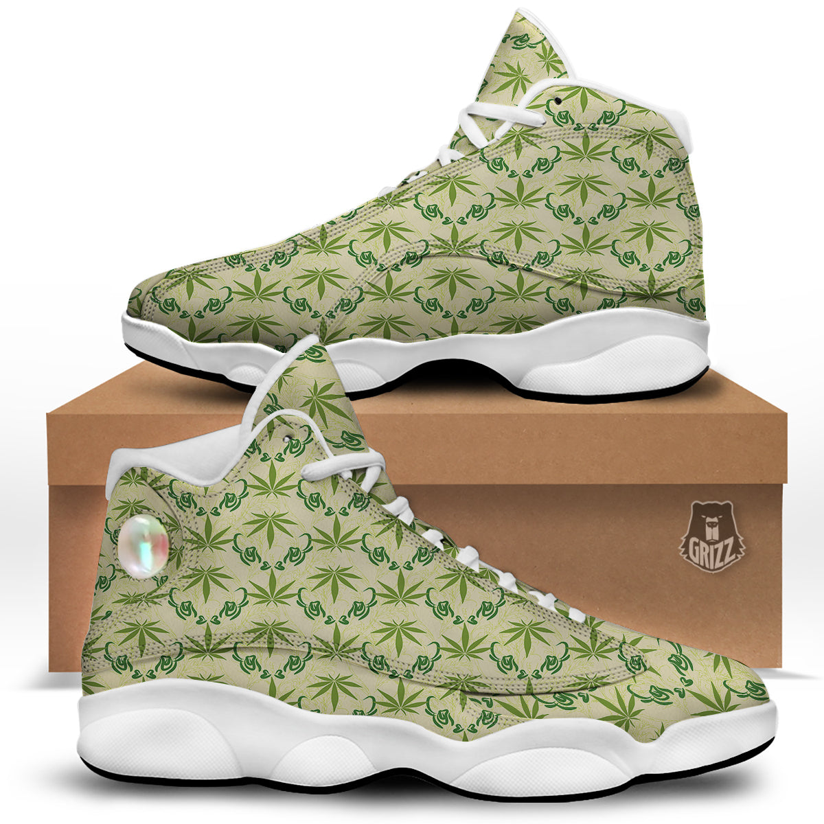 Weed Zigzag Print Pattern White Basketball Shoes-grizzshop