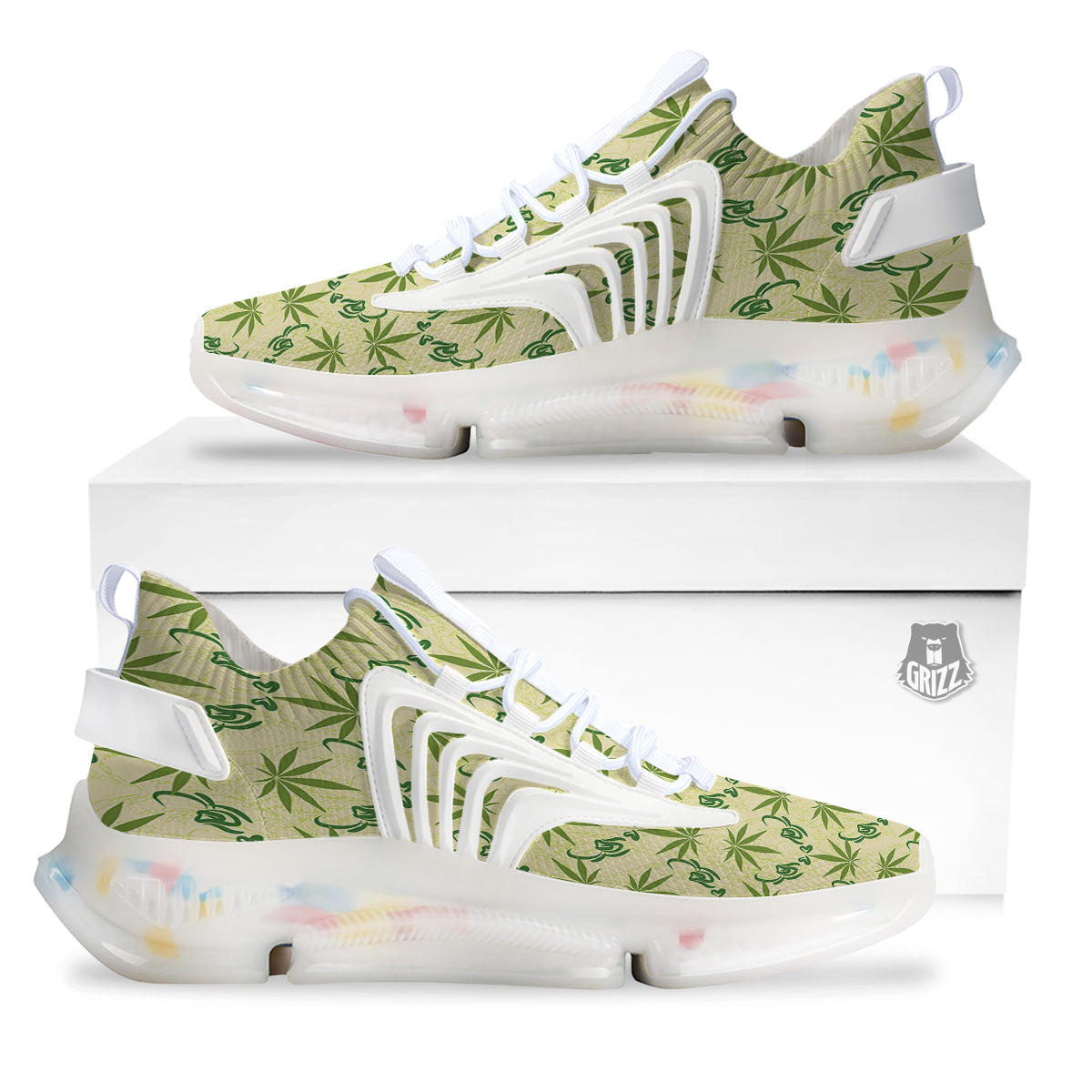 Weed Zigzag Print Pattern White Gym Shoes-grizzshop