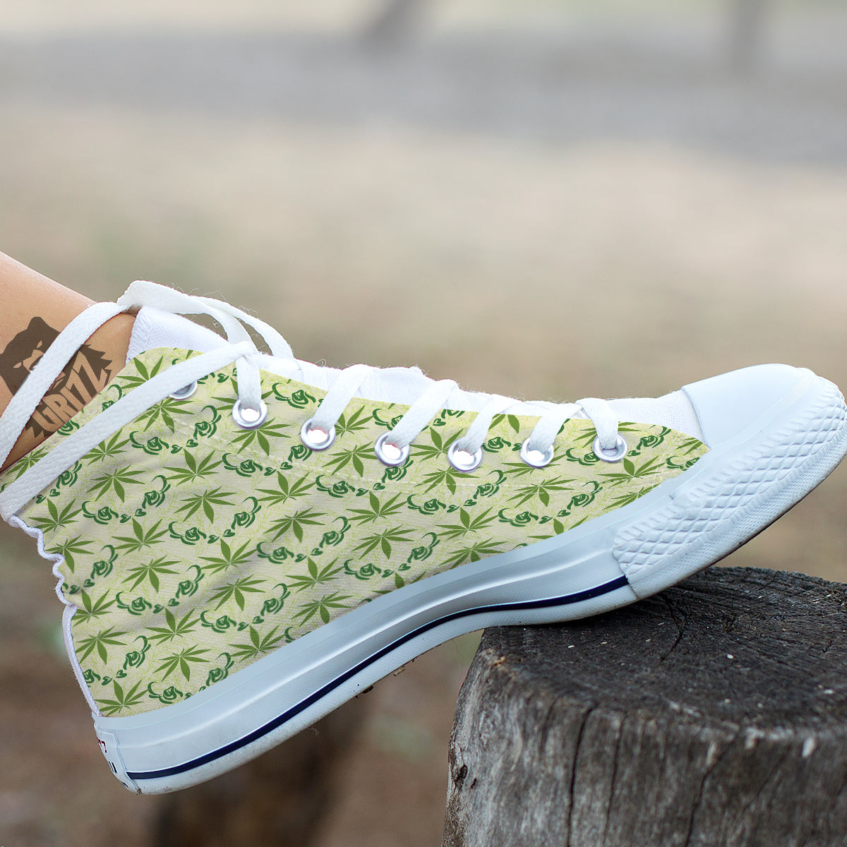 Weed Zigzag Print Pattern White High Top Shoes-grizzshop