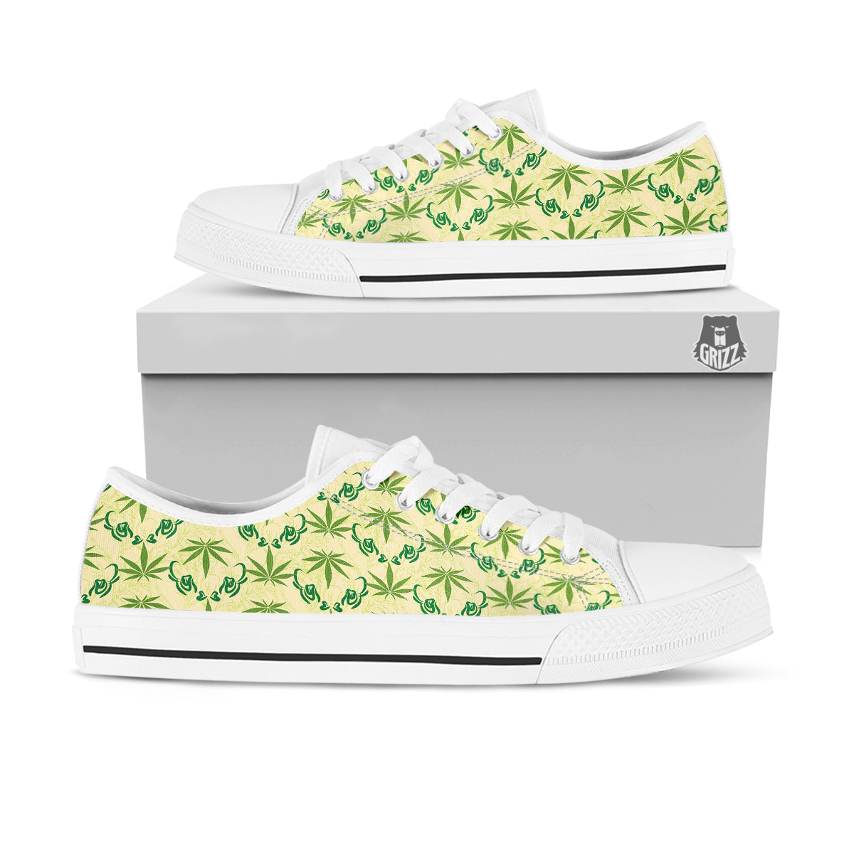 Weed Zigzag Print Pattern White Low Top Shoes-grizzshop
