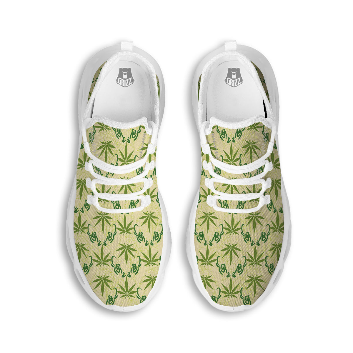 Weed Zigzag Print Pattern White Running Shoes-grizzshop