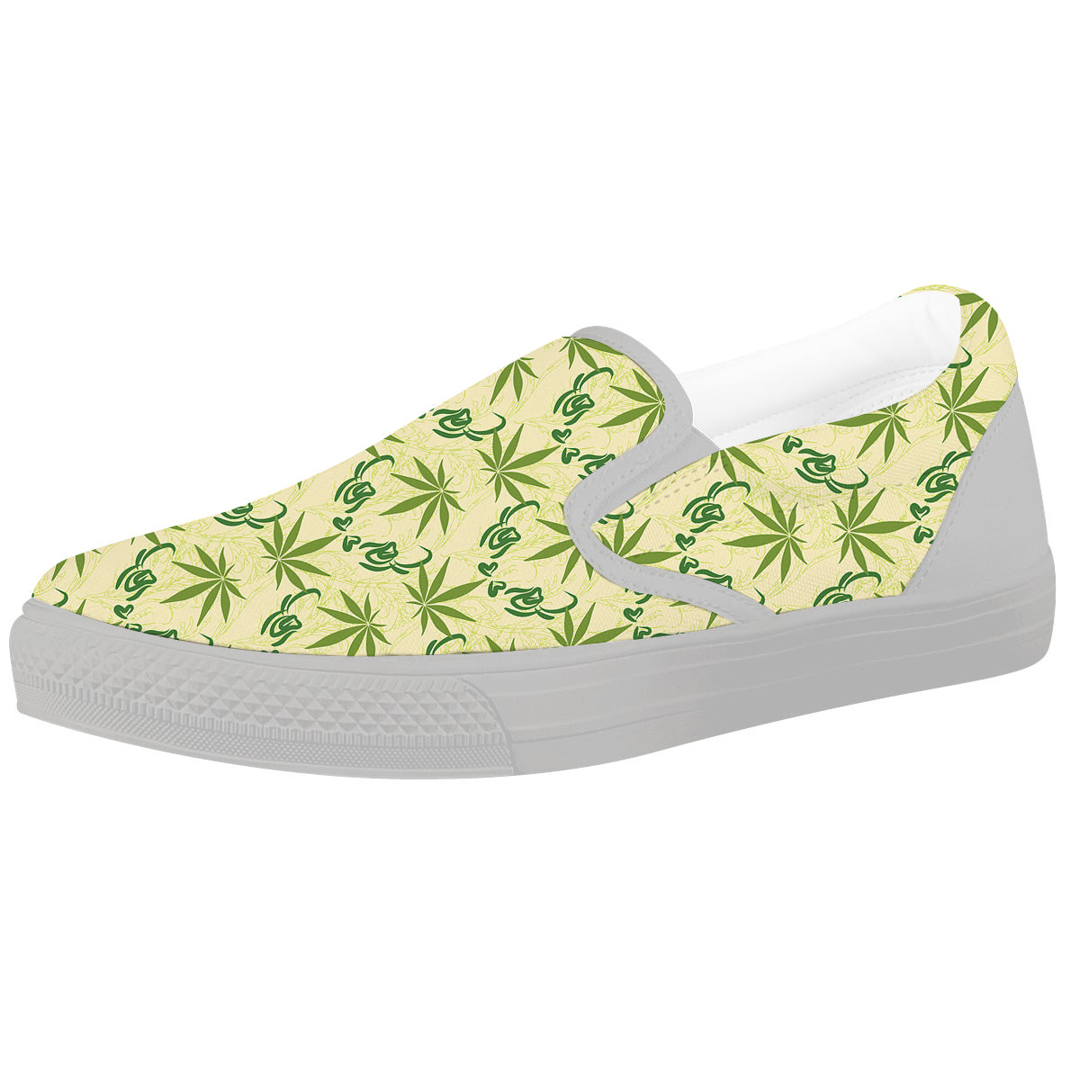 Weed Zigzag Print Pattern White Slip On Shoes-grizzshop