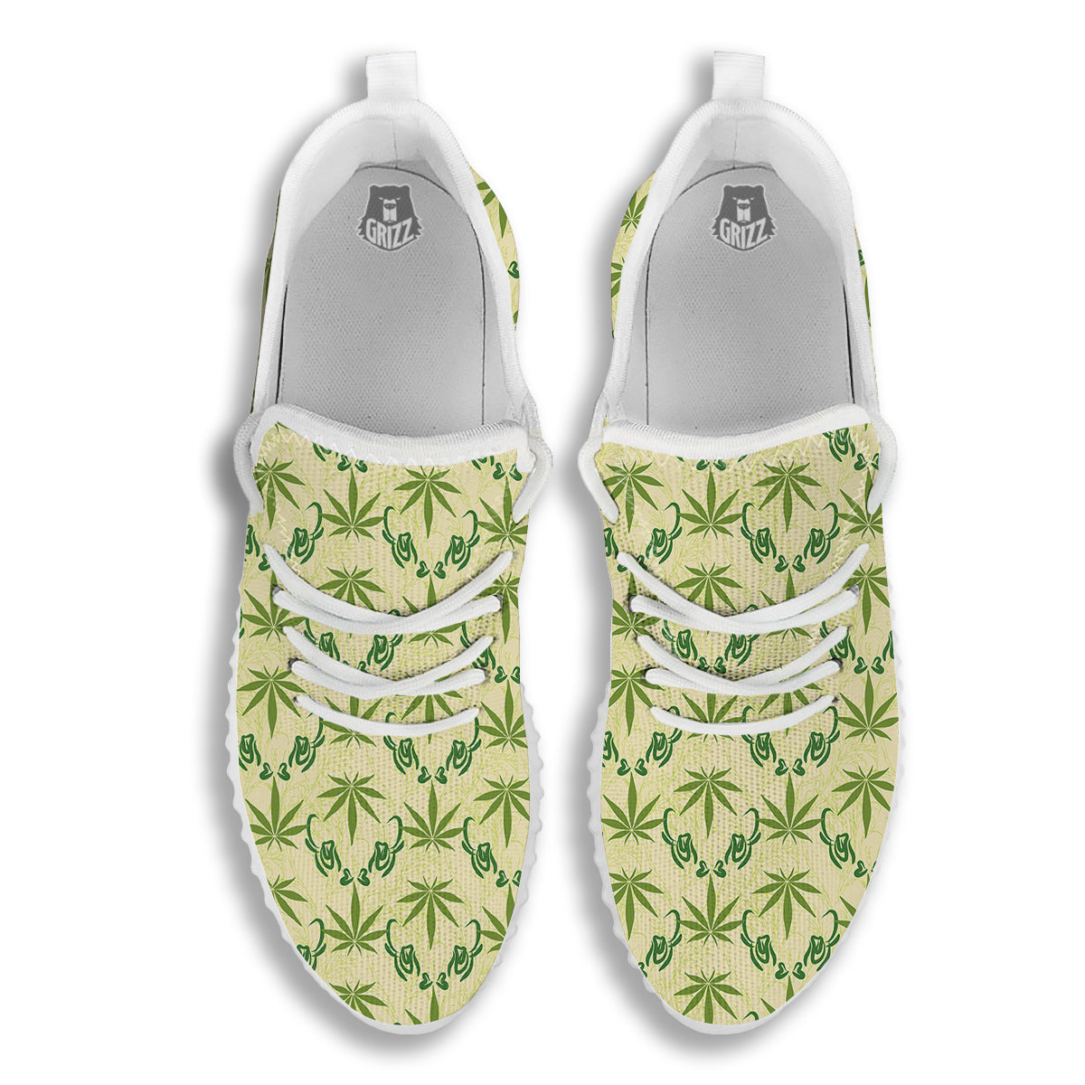 Weed Zigzag Print Pattern White Walking Shoes-grizzshop