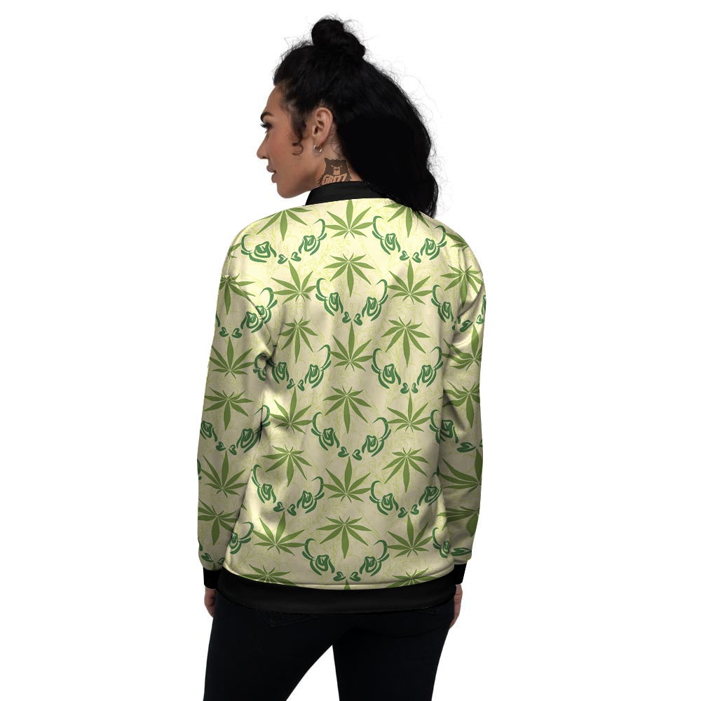 Weed Zigzag Print Pattern Women's Bomber Jacket-grizzshop