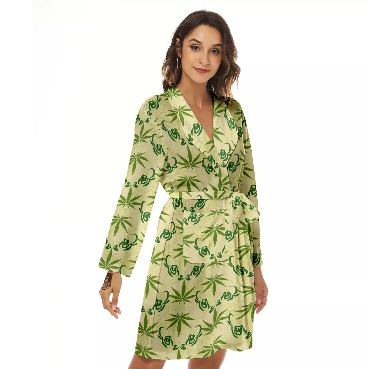 Weed Zigzag Print Pattern Women's Robe-grizzshop