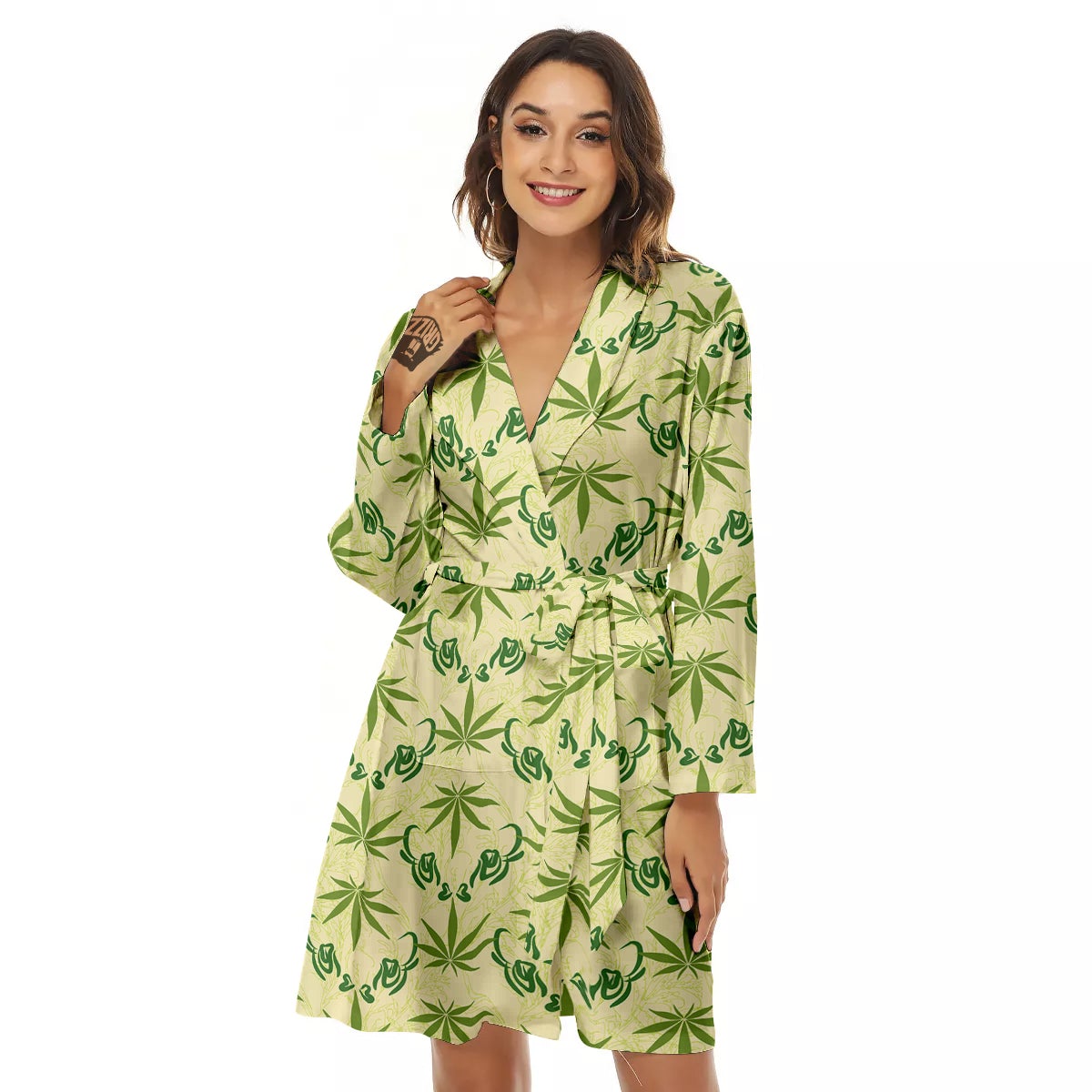 Weed Zigzag Print Pattern Women's Robe-grizzshop