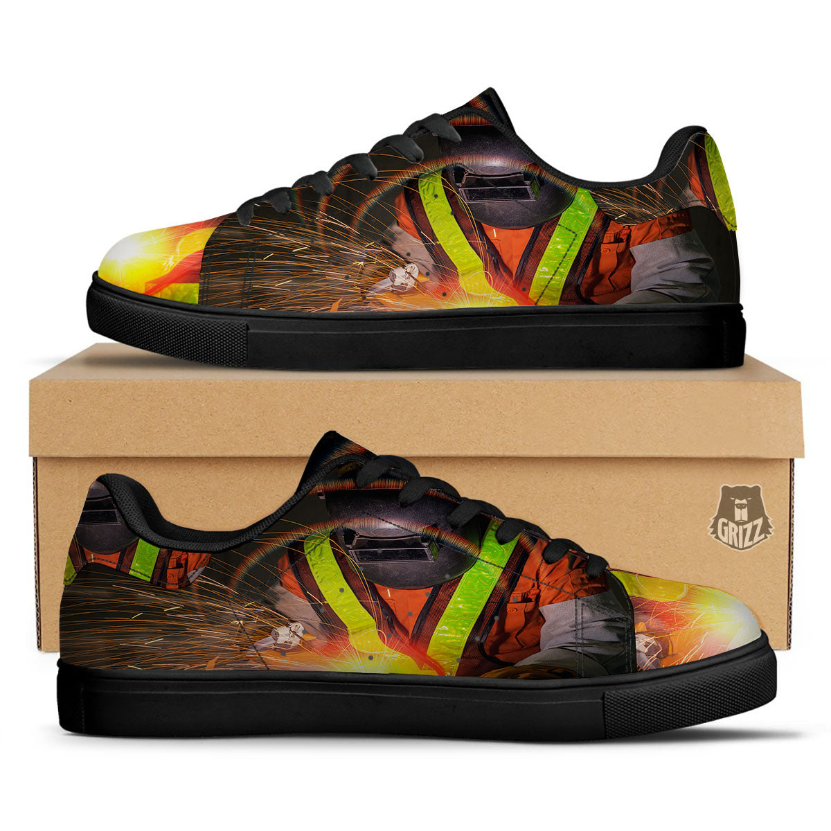 Welder Industrial Print Black Low Top Sneakers-grizzshop