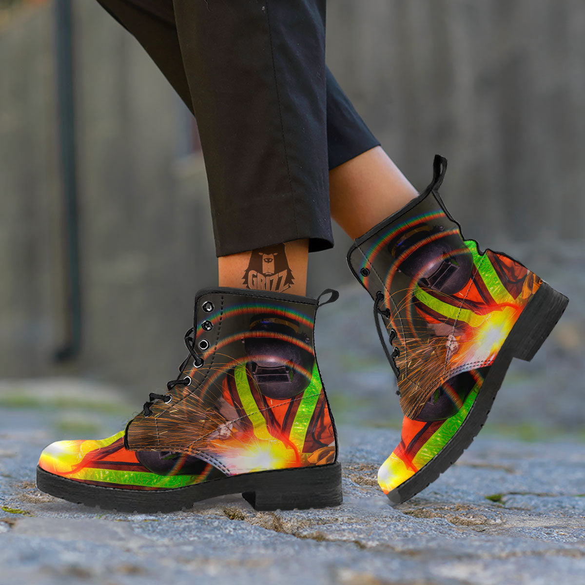Welder Industrial Print Leather Boots-grizzshop