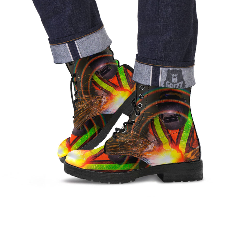 Welder Industrial Print Leather Boots-grizzshop