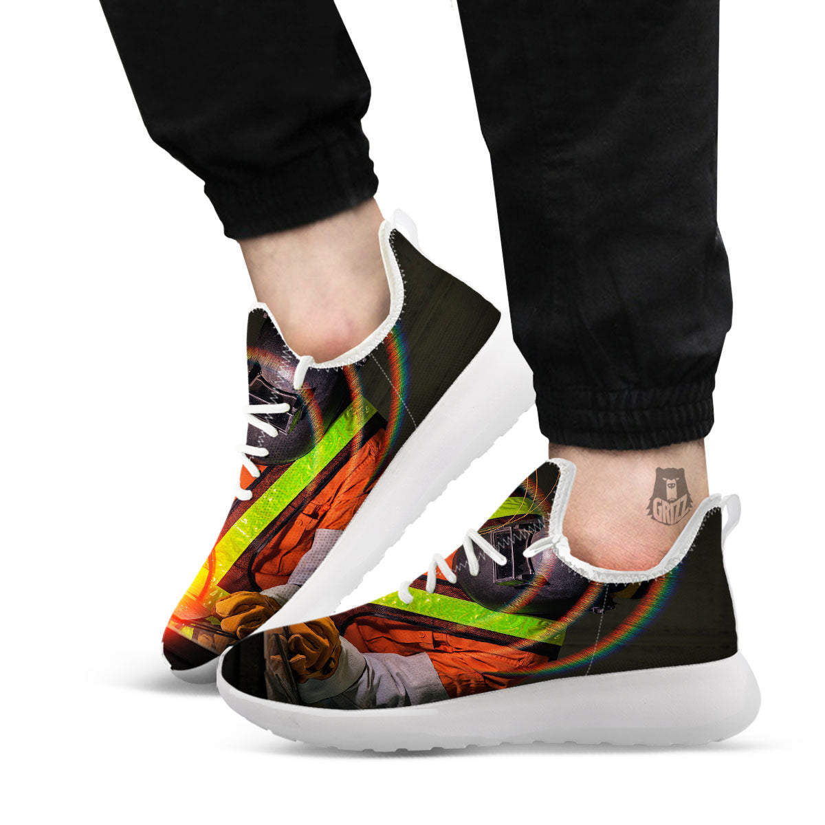 Welder Industrial Print White Athletic Shoes-grizzshop