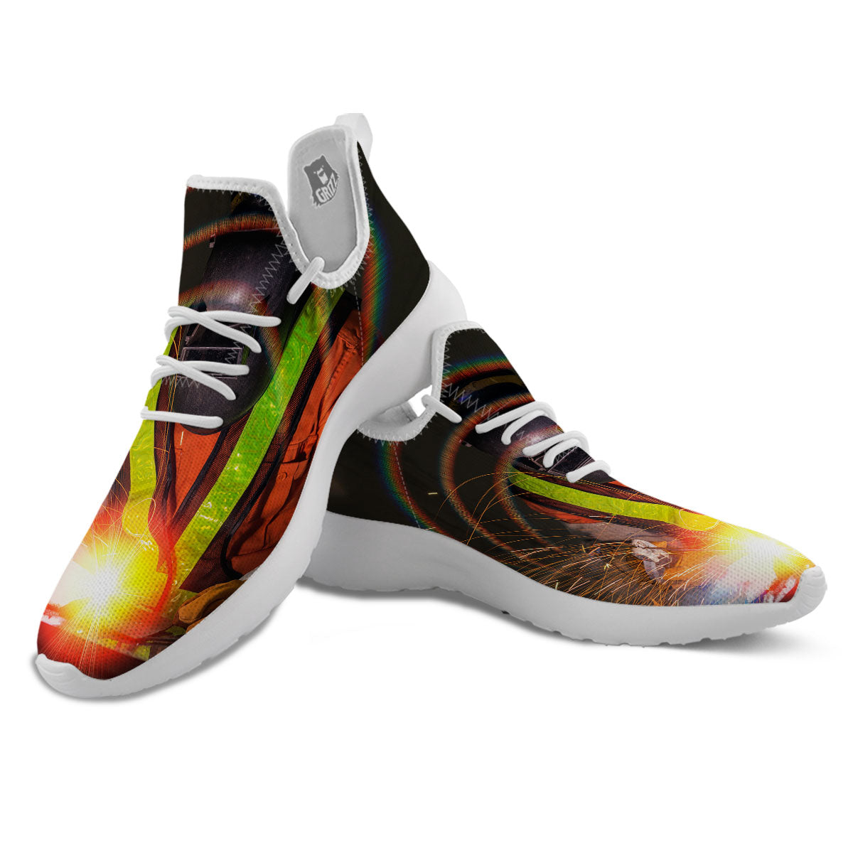 Welder Industrial Print White Athletic Shoes-grizzshop