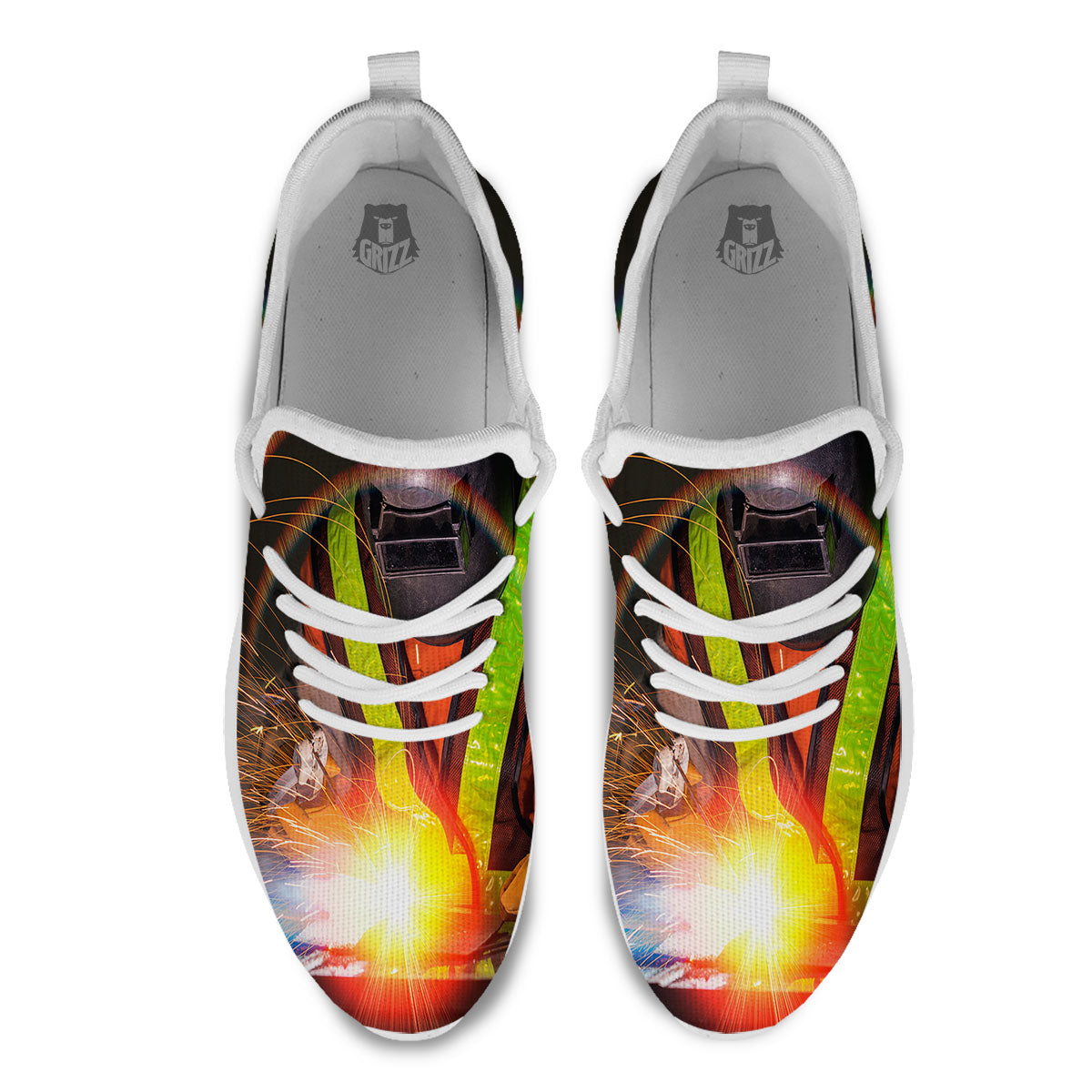 Welder Industrial Print White Athletic Shoes-grizzshop