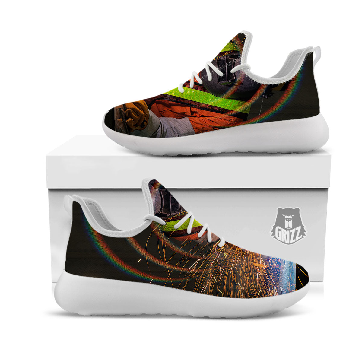 Welder Industrial Print White Athletic Shoes-grizzshop