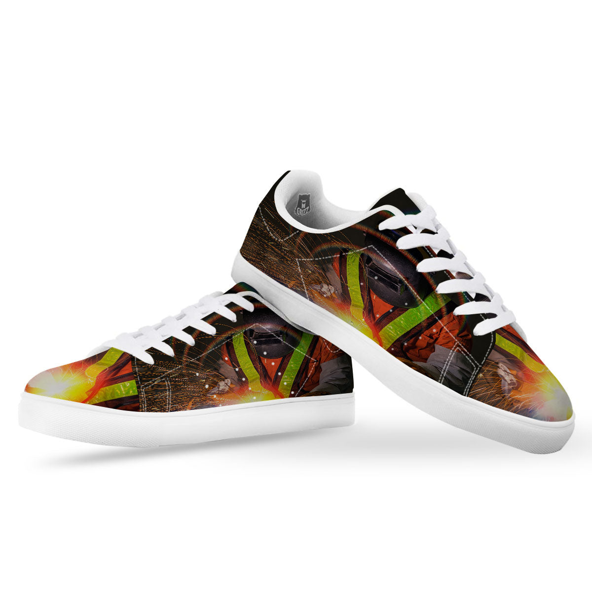Welder Industrial Print White Low Top Sneakers-grizzshop