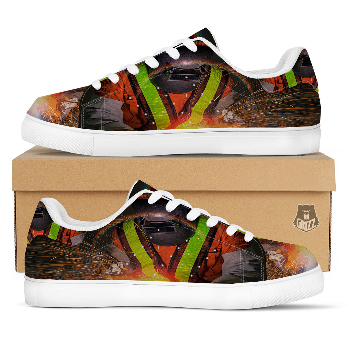 Welder Industrial Print White Low Top Sneakers-grizzshop