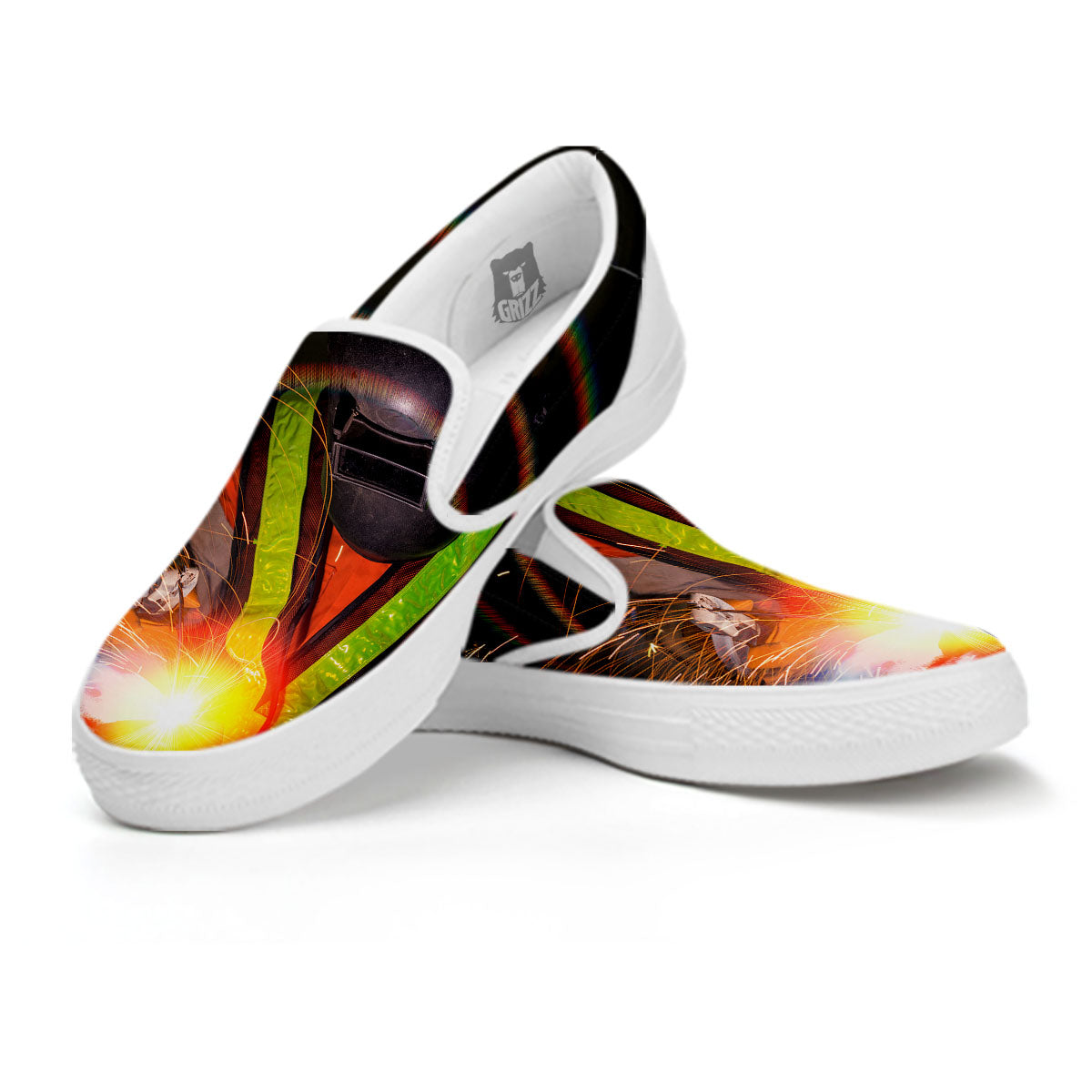 Welder Industrial Print White Slip On Shoes-grizzshop