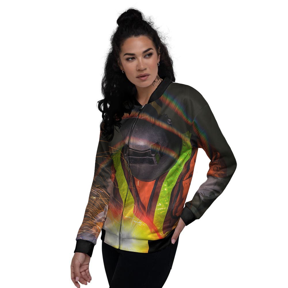 Welder Industrial Print Women's Bomber Jacket-grizzshop