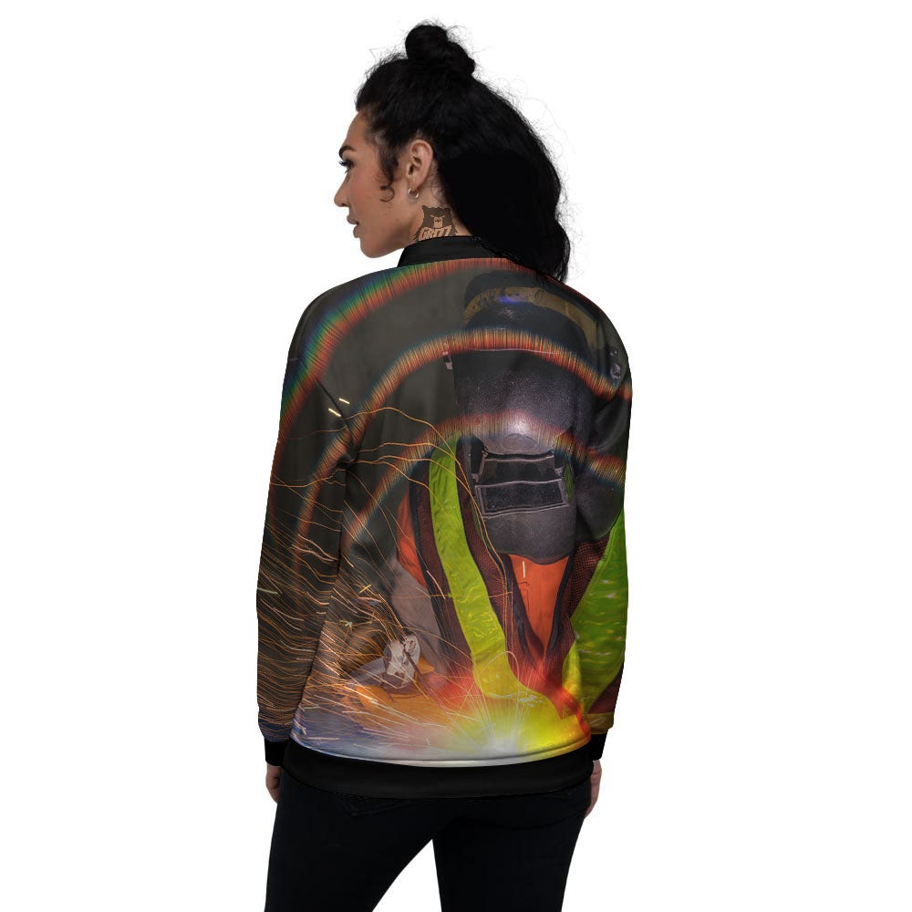 Welder Industrial Print Women's Bomber Jacket-grizzshop