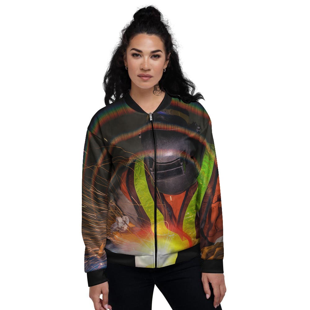 Welder Industrial Print Women's Bomber Jacket-grizzshop