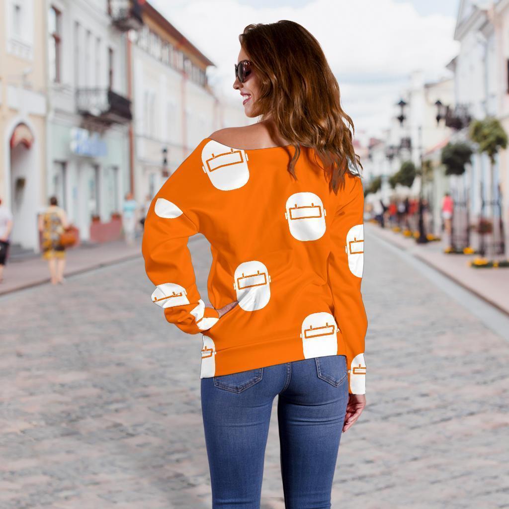 Welder Mask Pattern Print Women Off Shoulder Sweatshirt-grizzshop