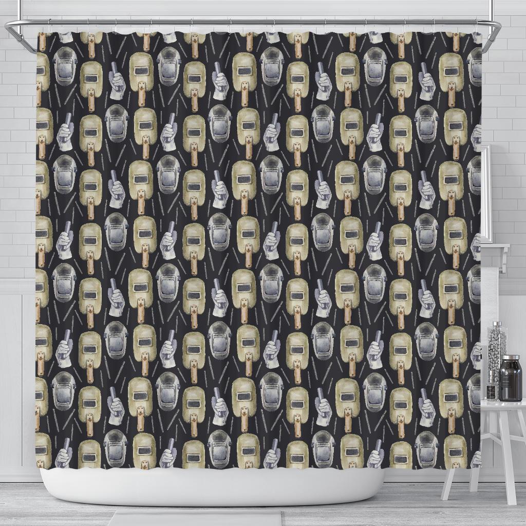 Welder Mask Print Pattern Bathroom Shower Curtain-grizzshop