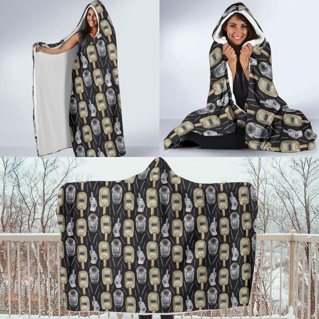 Welder Mask Print Pattern Hooded Blanket-grizzshop