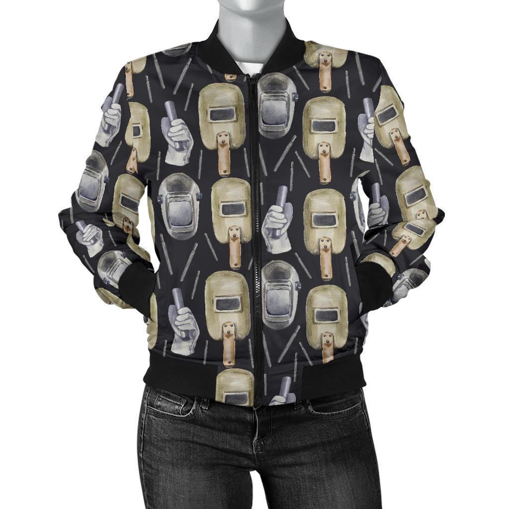 Welder Mask Print Pattern Women Casual Bomber Jacket-grizzshop