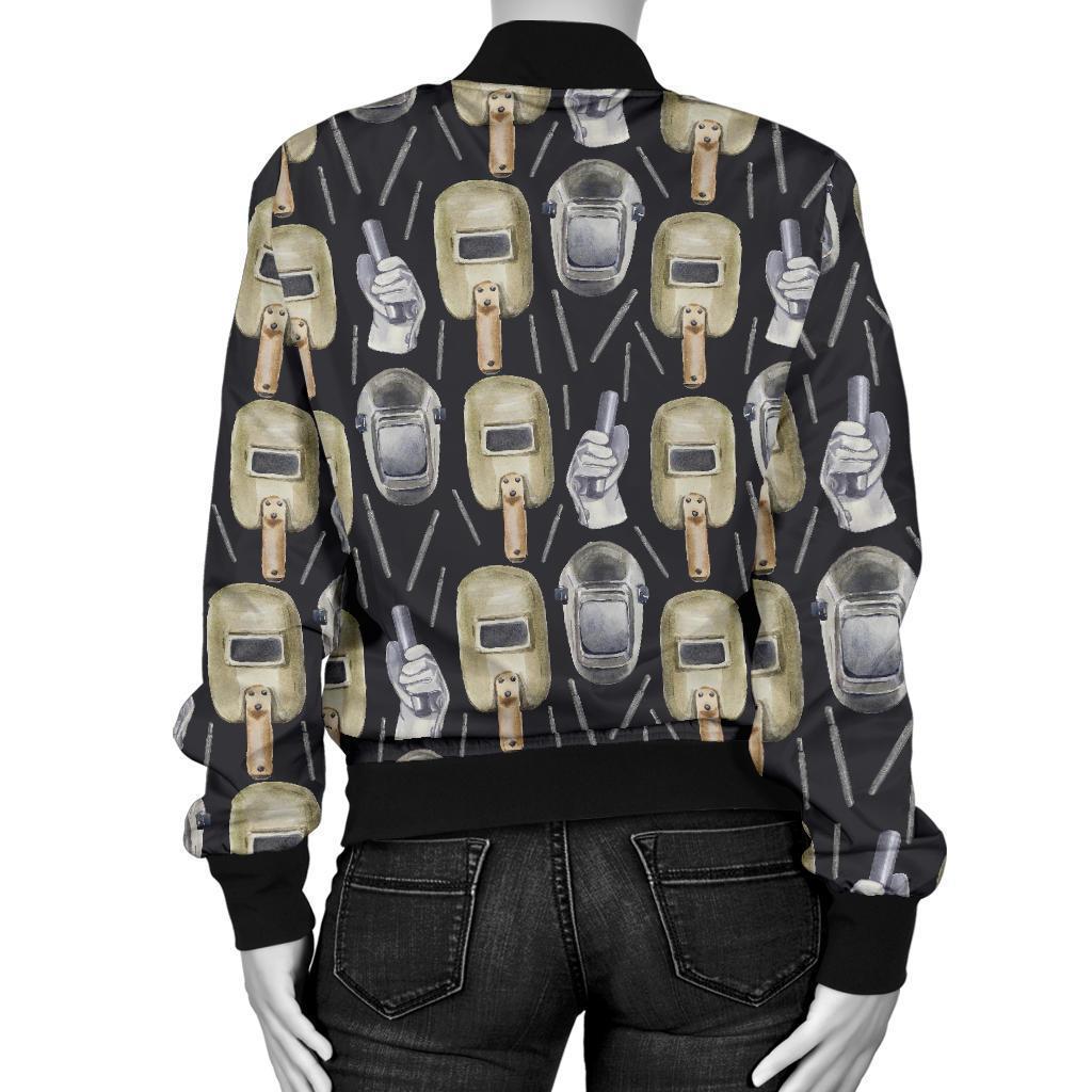 Welder Mask Print Pattern Women Casual Bomber Jacket-grizzshop