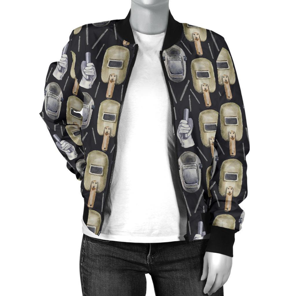 Welder Mask Print Pattern Women Casual Bomber Jacket-grizzshop