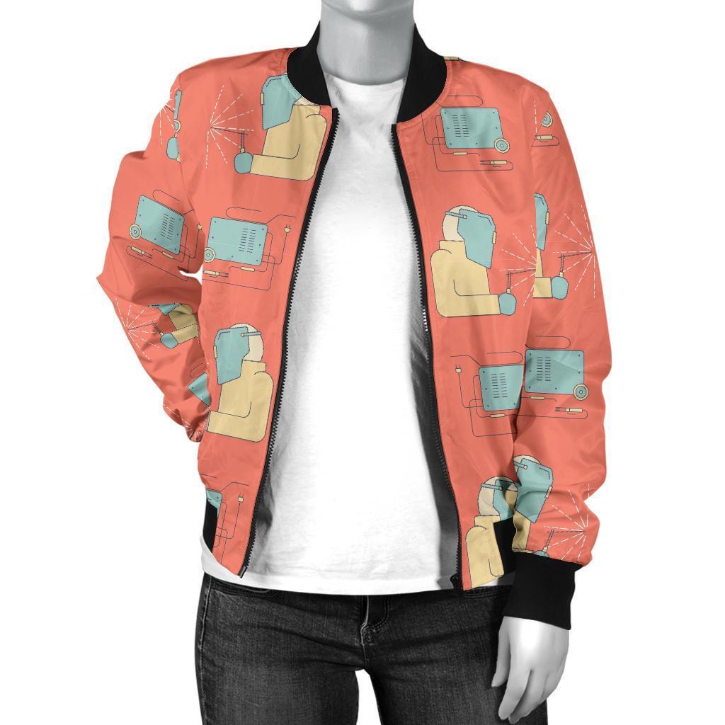 Welder Pattern Print Women Casual Bomber Jacket-grizzshop