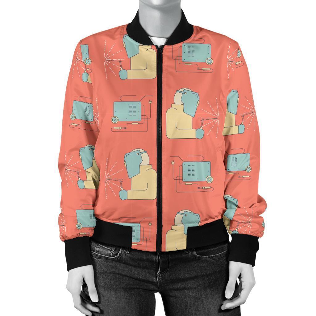 Welder Pattern Print Women Casual Bomber Jacket-grizzshop