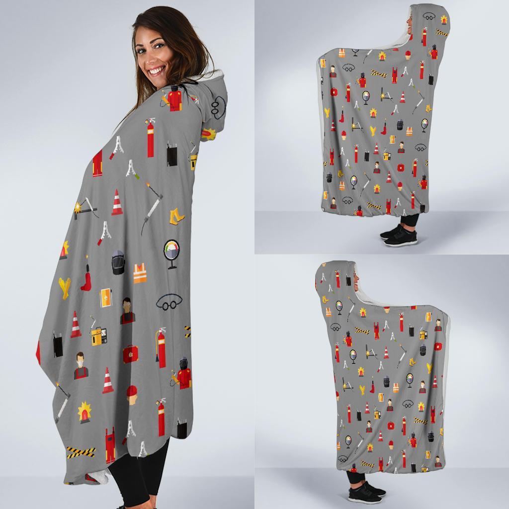 Welder Print Pattern Hooded Blanket-grizzshop