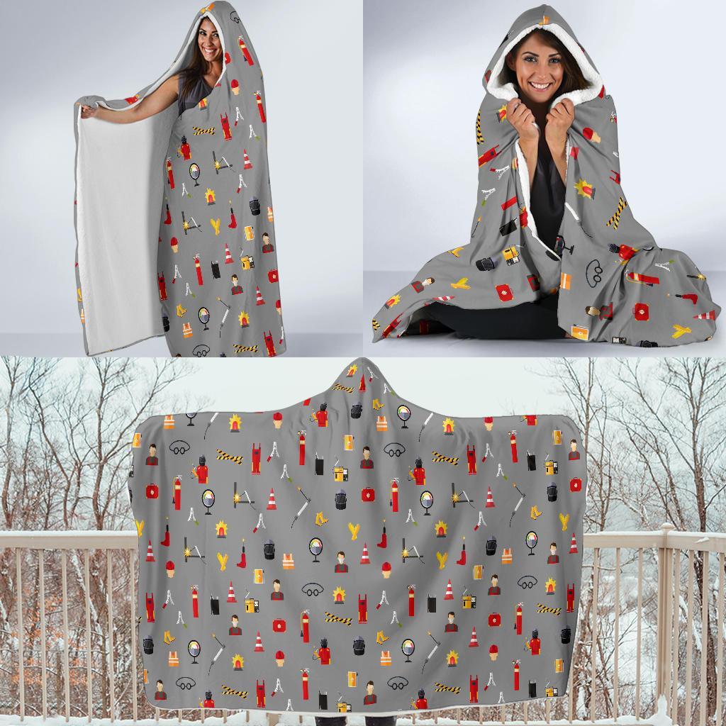 Welder Print Pattern Hooded Blanket-grizzshop