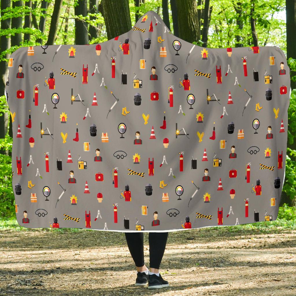 Welder Print Pattern Hooded Blanket-grizzshop