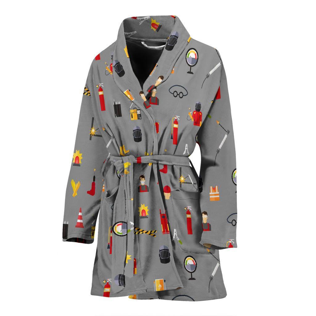 Welder Print Pattern Women Long Robe-grizzshop